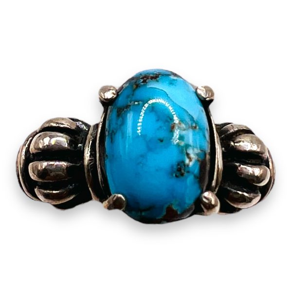 Blue Persian Turquoise Matrix Ring Sterling Silver, Size 7