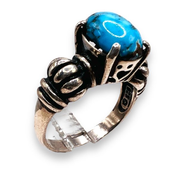 Blue Persian Turquoise Matrix Ring Sterling Silver, Size 7 - Image 4