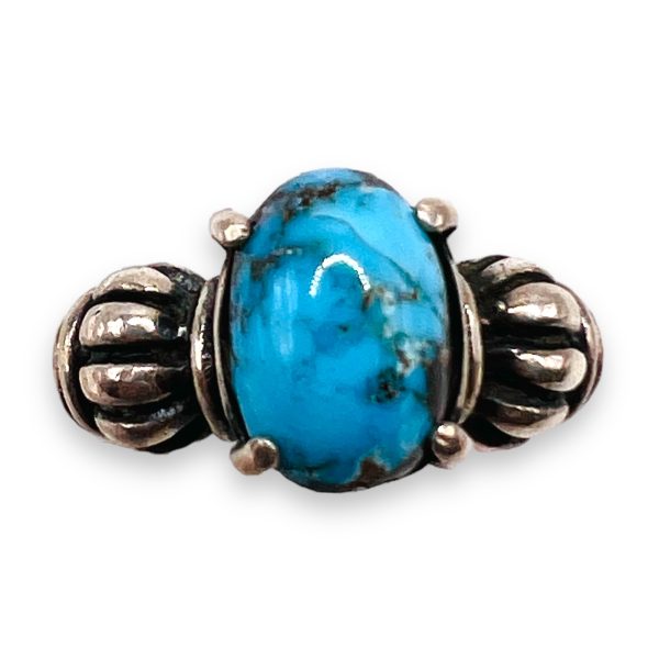 Blue Persian Turquoise Matrix Ring Sterling Silver, Size 7 - Image 6