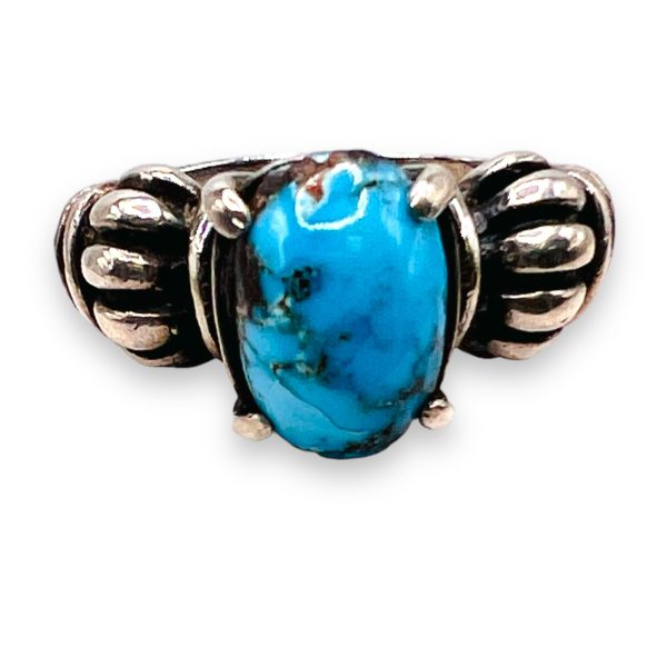 Blue Persian Turquoise Matrix Ring Sterling Silver, Size 7 - Image 8