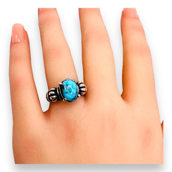 Blue Persian Turquoise Matrix Ring Sterling Silver, Size 7 - Image 9