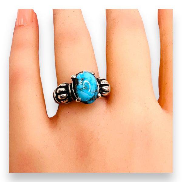 Blue Persian Turquoise Matrix Ring Sterling Silver, Size 7 - Image 13