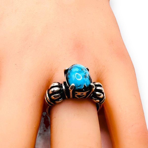 Blue Persian Turquoise Matrix Ring Sterling Silver, Size 7 - Image 10