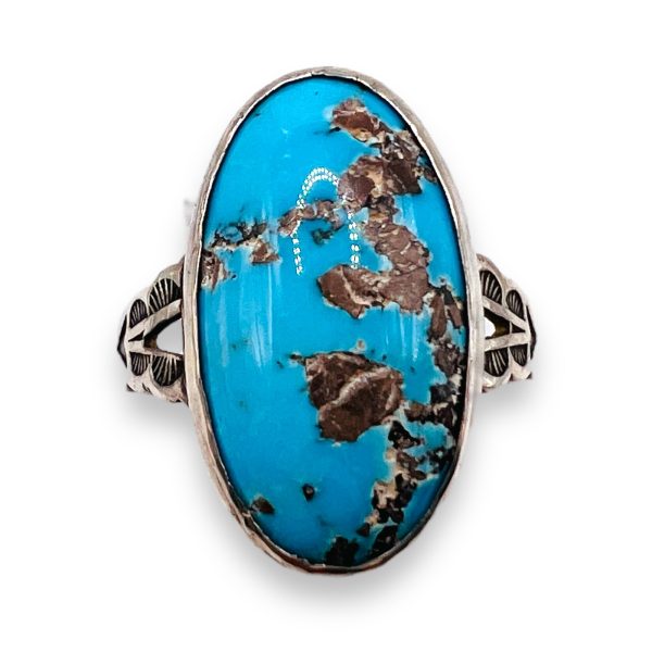 Brown Matrix Turquoise Ring Sterling Silver, Size 7.75