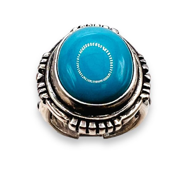 Genuine Blue Turquoise Sterling Silver Ring, Size 5 - Image 2