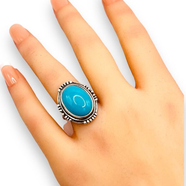 Genuine Blue Turquoise Sterling Silver Ring, Size 5 - Image 8