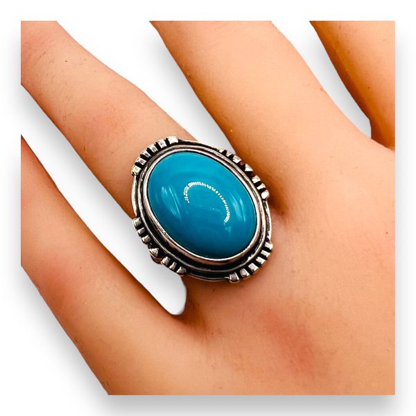 Genuine Blue Turquoise Sterling Silver Ring, Size 5 - Image 9