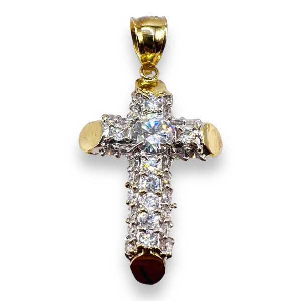 10k Yellow Gold Chunky Cross & Brilliant Cubic Zirconia - Image 11