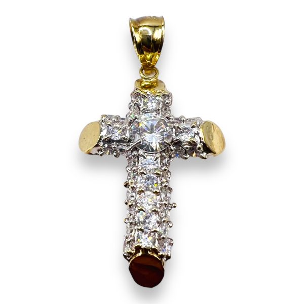 10k Yellow Gold Chunky Cross & Brilliant Cubic Zirconia