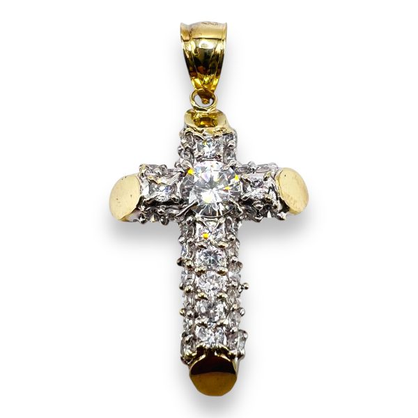 10k Yellow Gold Chunky Cross & Brilliant Cubic Zirconia - Image 3