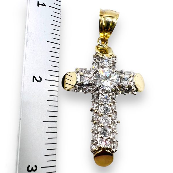 10k Yellow Gold Chunky Cross & Brilliant Cubic Zirconia - Image 9