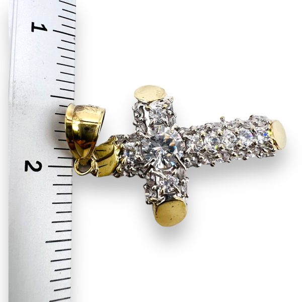 10k Yellow Gold Chunky Cross & Brilliant Cubic Zirconia - Image 8