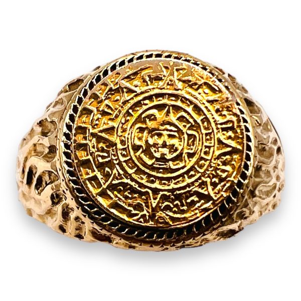 Mayan Calendar Gold Coin Ring 10k Gold Nugget, Size 6.75 - Image 6