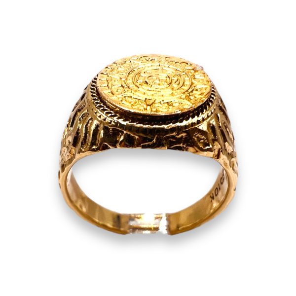 Mayan Calendar Gold Coin Ring 10k Gold Nugget, Size 6.75 - Image 3