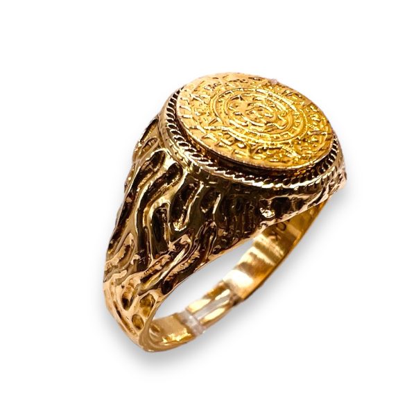 Mayan Calendar Gold Coin Ring 10k Gold Nugget, Size 6.75 - Image 4