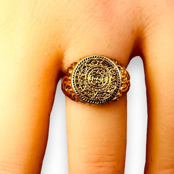 Mayan Calendar Gold Coin Ring 10k Gold Nugget, Size 6.75 - Image 7