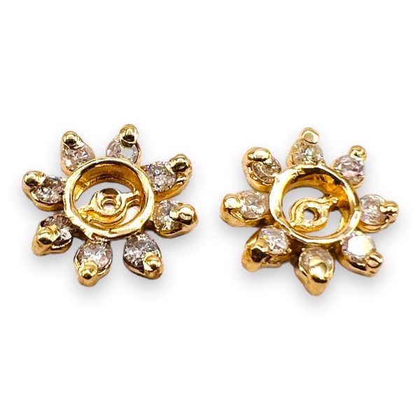 14k Yellow Gold Diamond Flower Leaf Earrings Jackets - Image 2