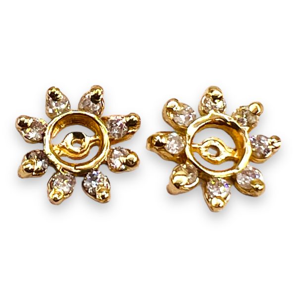 14k Yellow Gold Diamond Flower Leaf Earrings Jackets - Image 6