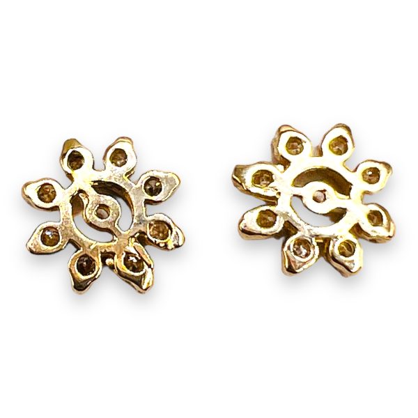 14k Yellow Gold Diamond Flower Leaf Earrings Jackets - Image 5