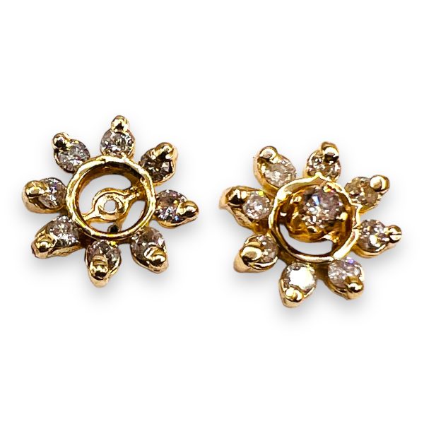 14k Yellow Gold Diamond Flower Leaf Earrings Jackets - Image 7