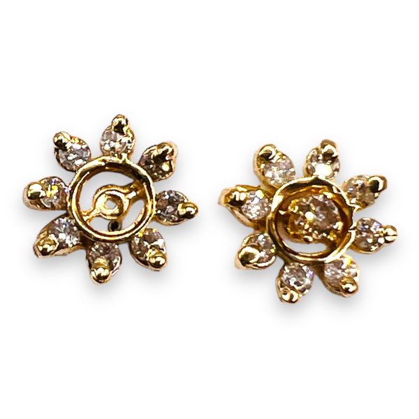 14k Yellow Gold Diamond Flower Leaf Earrings Jackets - Image 8