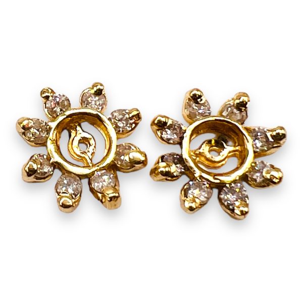 14k Yellow Gold Diamond Flower Leaf Earrings Jackets