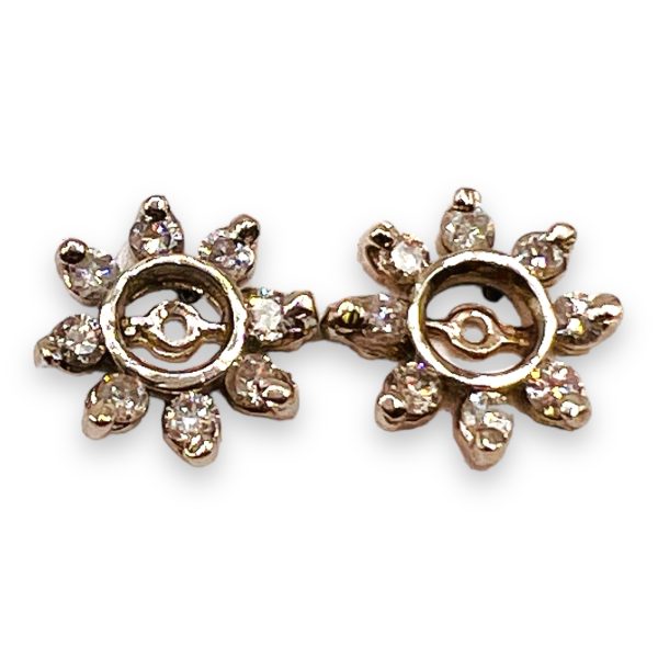 14k White Gold Diamond Flower Bud Earrings Jackets - Image 4