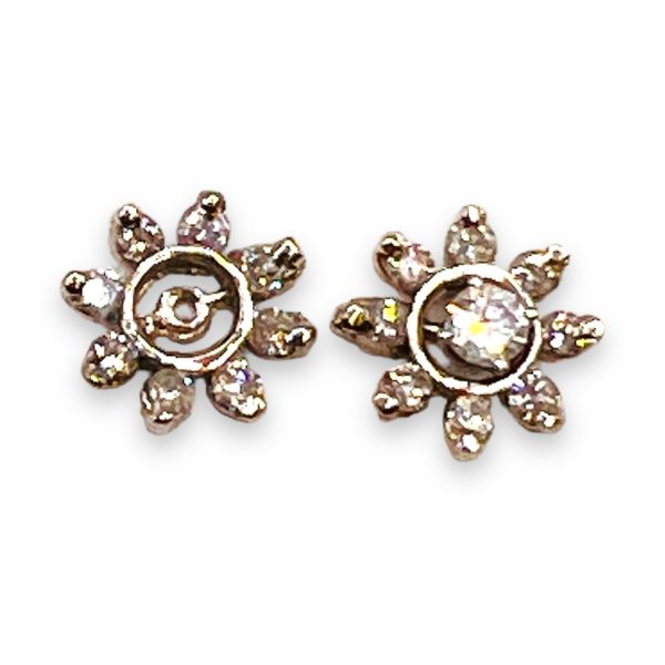 14k White Gold Diamond Flower Bud Earrings Jackets - Image 2