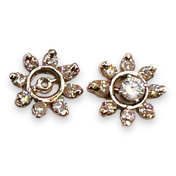 14k White Gold Diamond Flower Bud Earrings Jackets