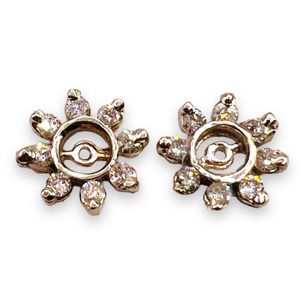 14k White Gold Diamond Flower Bud Earrings Jackets - Image 6