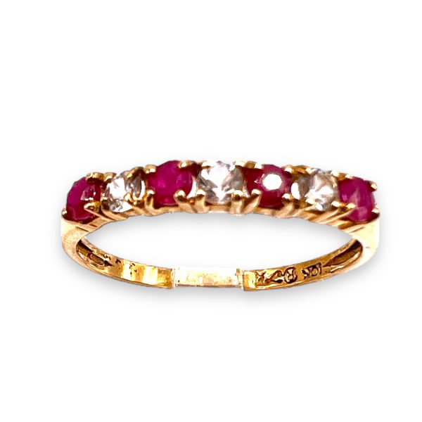 Genuine White Topaz Red Ruby Ring 10k Gold, Size 6.75