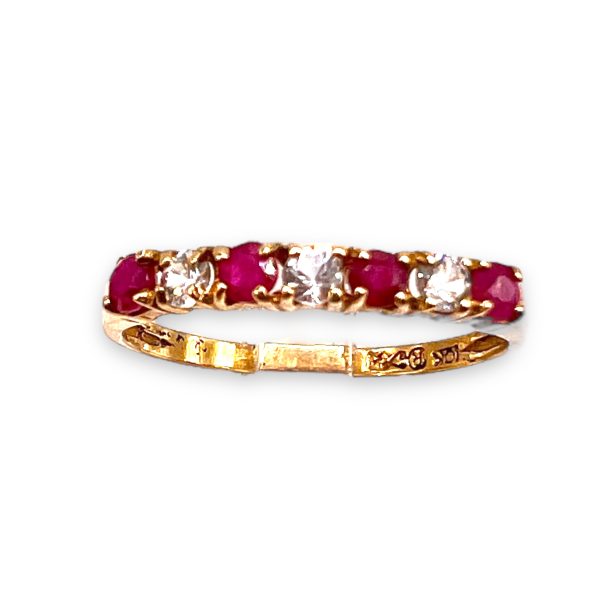 Genuine White Topaz Red Ruby Ring 10k Gold, Size 6.75 - Image 2