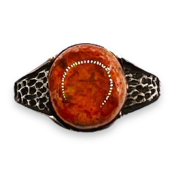 Oxidized Sterling Silver Mexican Fire Opal Ring, sz 9.75