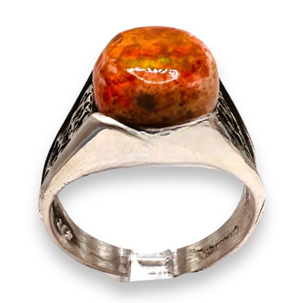 Oxidized Sterling Silver Mexican Fire Opal Ring, sz 9.75 - Image 2