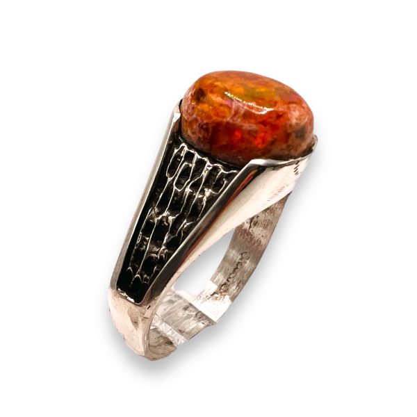 Oxidized Sterling Silver Mexican Fire Opal Ring, sz 9.75 - Image 3