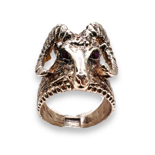 Big Horn Rams Head Skull Ring with Red Ruby Eyes Size 7.75 - Image 2