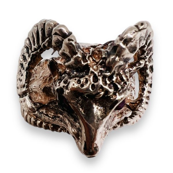 Big Horn Rams Head Skull Ring with Red Ruby Eyes Size 7.75 - Image 10