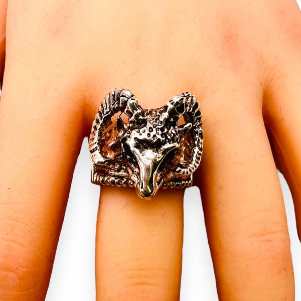 Big Horn Rams Head Skull Ring with Red Ruby Eyes Size 7.75 - Image 7