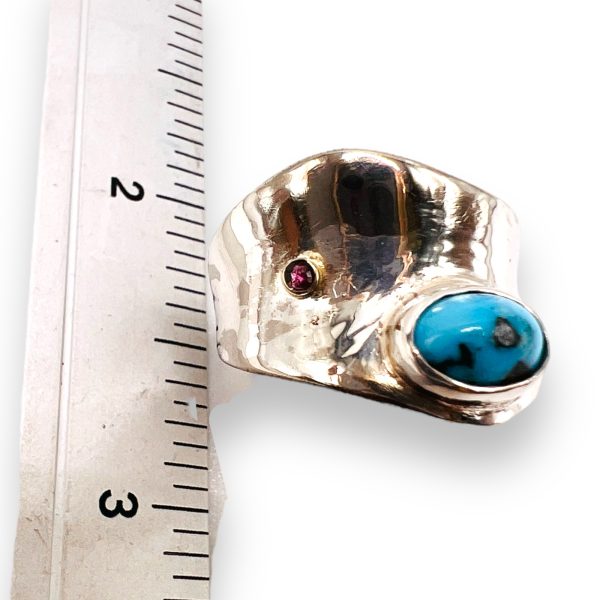 Blue Turquoise Ruby Gemstone Ring Sterling Silver, Size 7.75 - Image 5