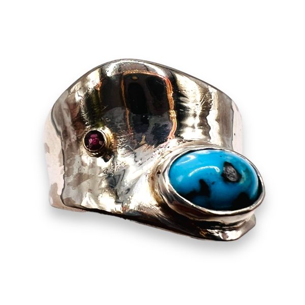 Blue Turquoise Ruby Gemstone Ring Sterling Silver, Size 7.75 - Image 6