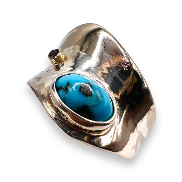 Blue Turquoise Ruby Gemstone Ring Sterling Silver, Size 7.75 - Image 8