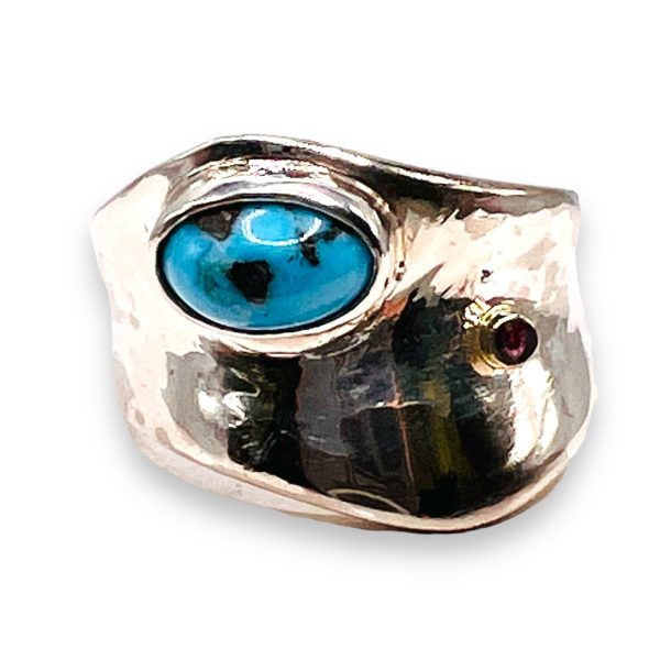 Blue Turquoise Ruby Gemstone Ring Sterling Silver, Size 7.75 - Image 10