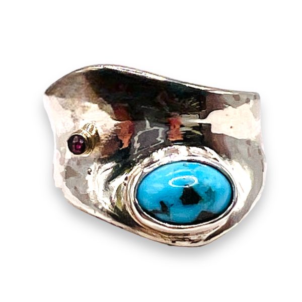 Blue Turquoise Ruby Gemstone Ring Sterling Silver, Size 7.75 - Image 12