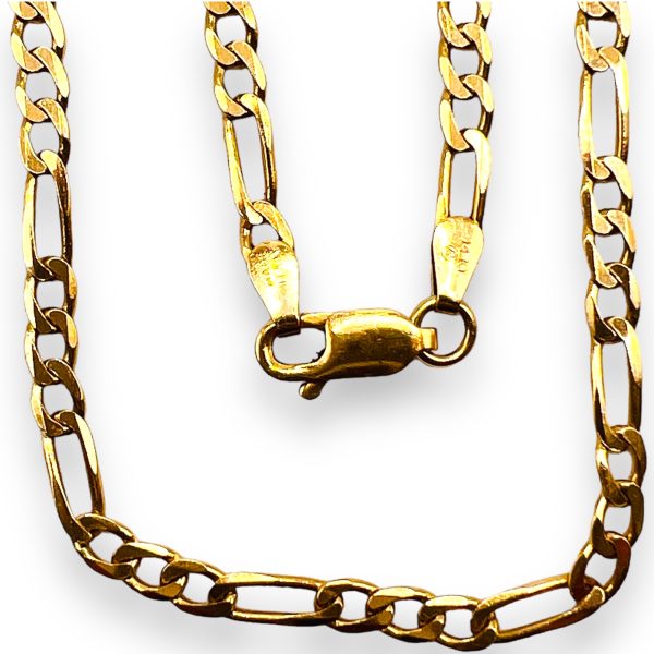 14k Solid Yellow Gold Figaro Link Chain Necklace | Unisex - Image 2