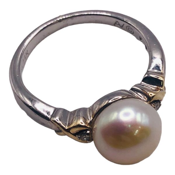 Freshwater Pearl Diamond Ring Silver & Gold, Size 7.75 - Image 11