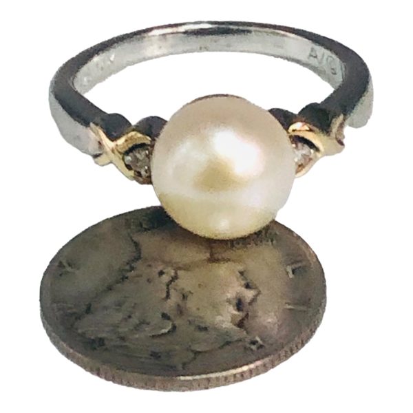 Freshwater Pearl Diamond Ring Silver & Gold, Size 7.75 - Image 13