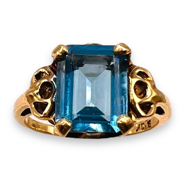 Square Blue Topaz Cocktail Ring 10k Gold, Size 4.5 - Image 2