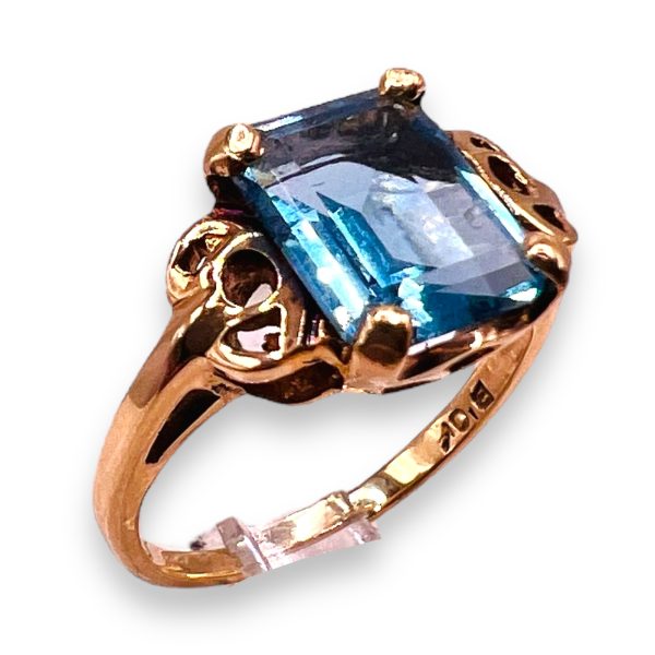 Square Blue Topaz Cocktail Ring 10k Gold, Size 4.5