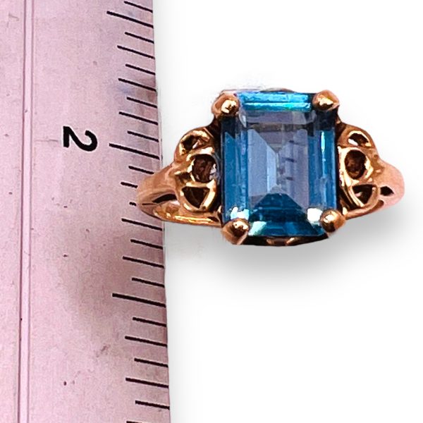 Square Blue Topaz Cocktail Ring 10k Gold, Size 4.5 - Image 10