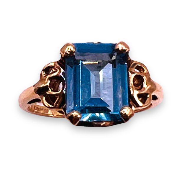 Square Blue Topaz Cocktail Ring 10k Gold, Size 4.5 - Image 11